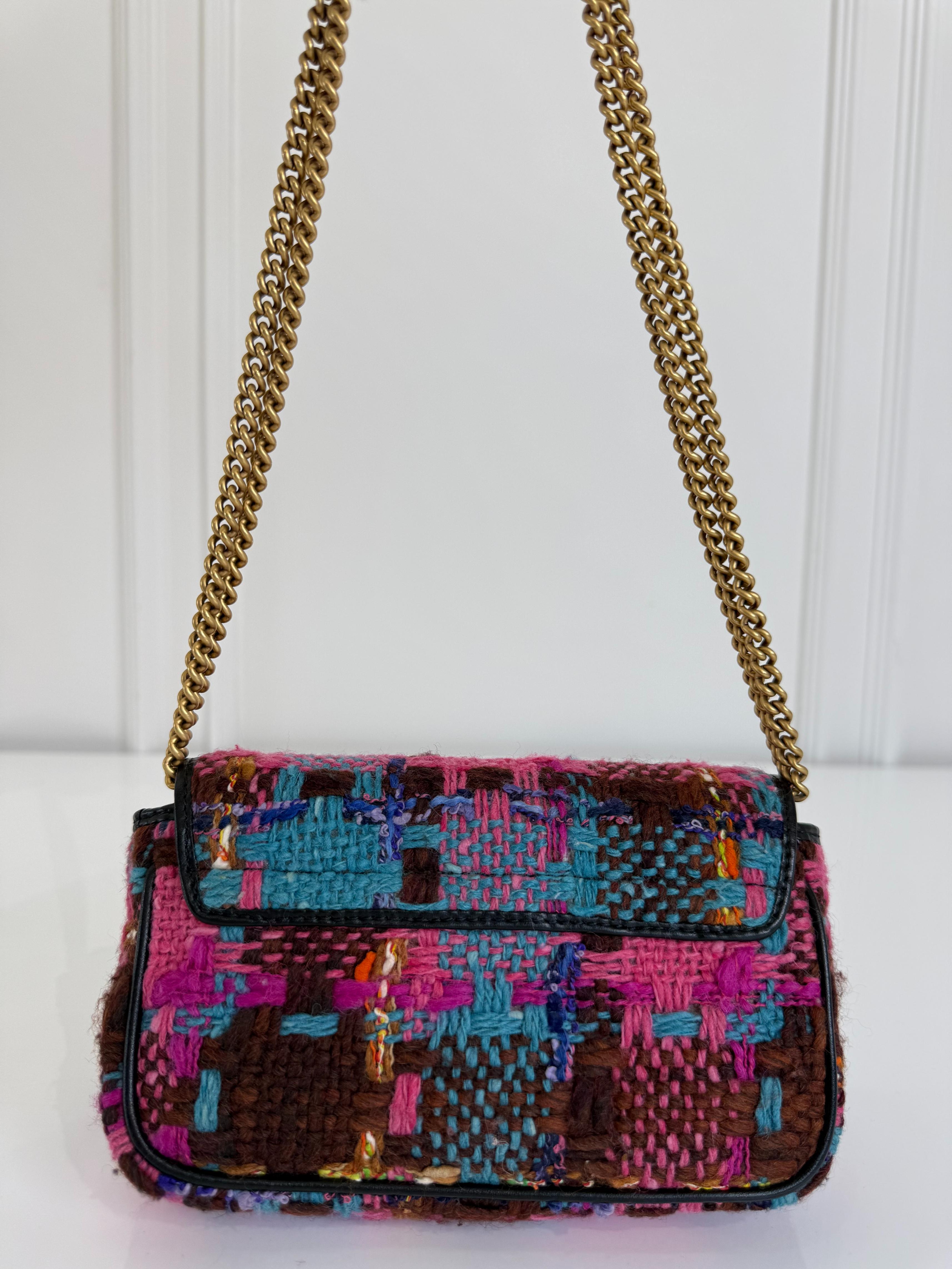 Gucci GG Marmont Super Mini Tweed Calfskin Spicy Check Multicolor