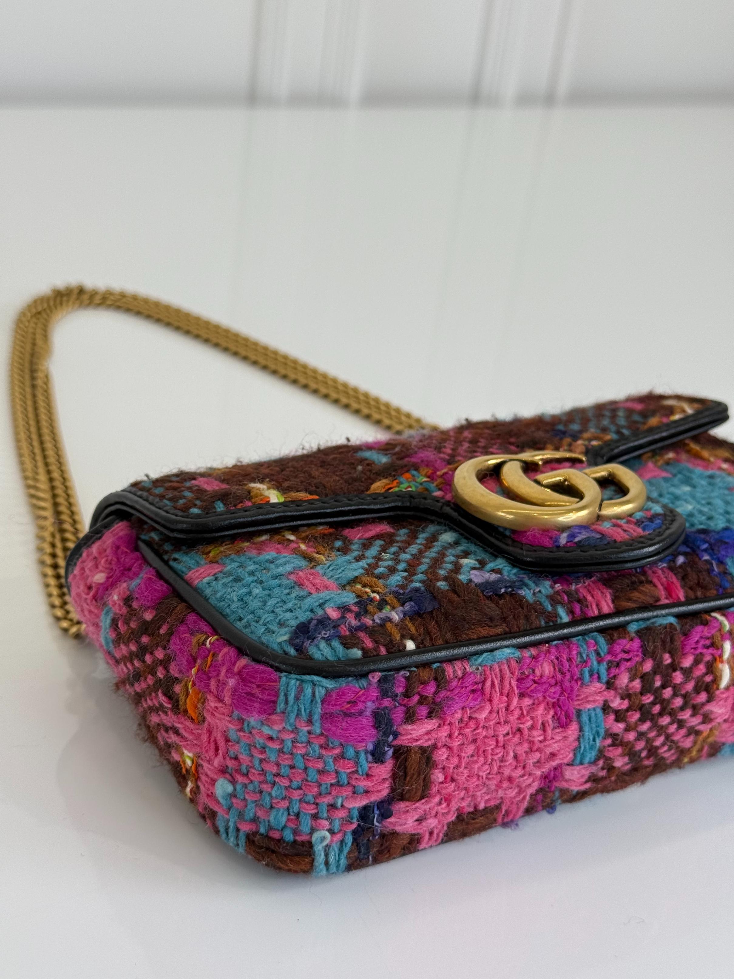 Gucci GG Marmont Super Mini Tweed Calfskin Spicy Check Multicolor