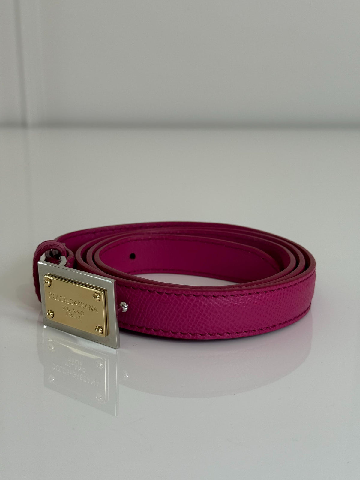 Dolce Gabbana 20mm Pink Dauphine Leather Belt