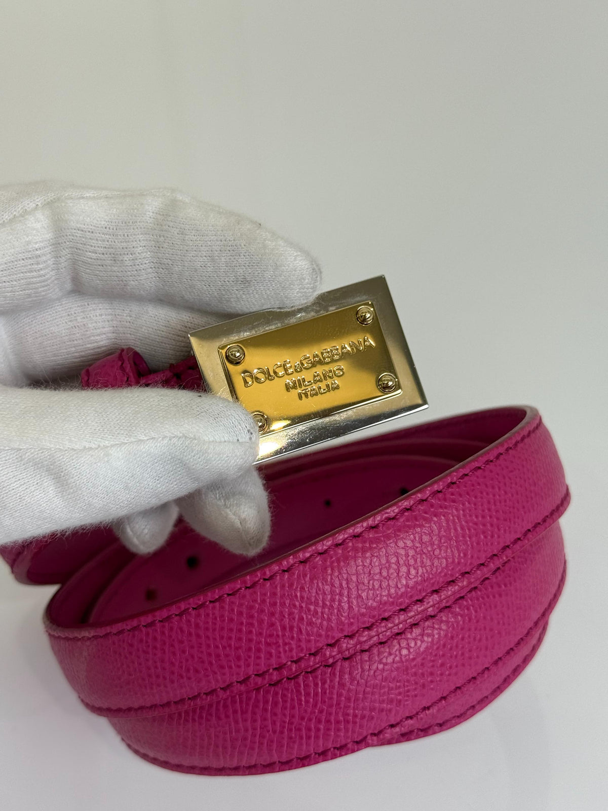 Dolce Gabbana 20mm Pink Dauphine Leather Belt