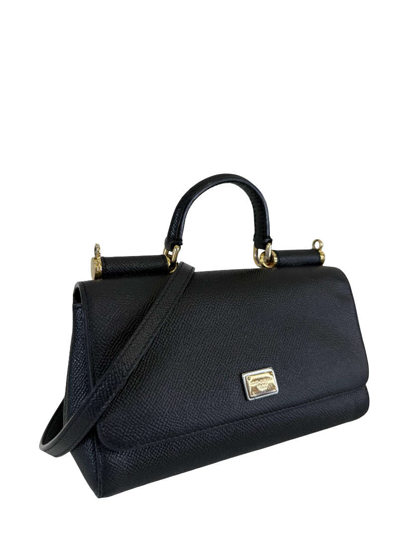 Dolce Gabbana Black Dauphine Leather Old Mini Miss Sicily Top Handle Bag
