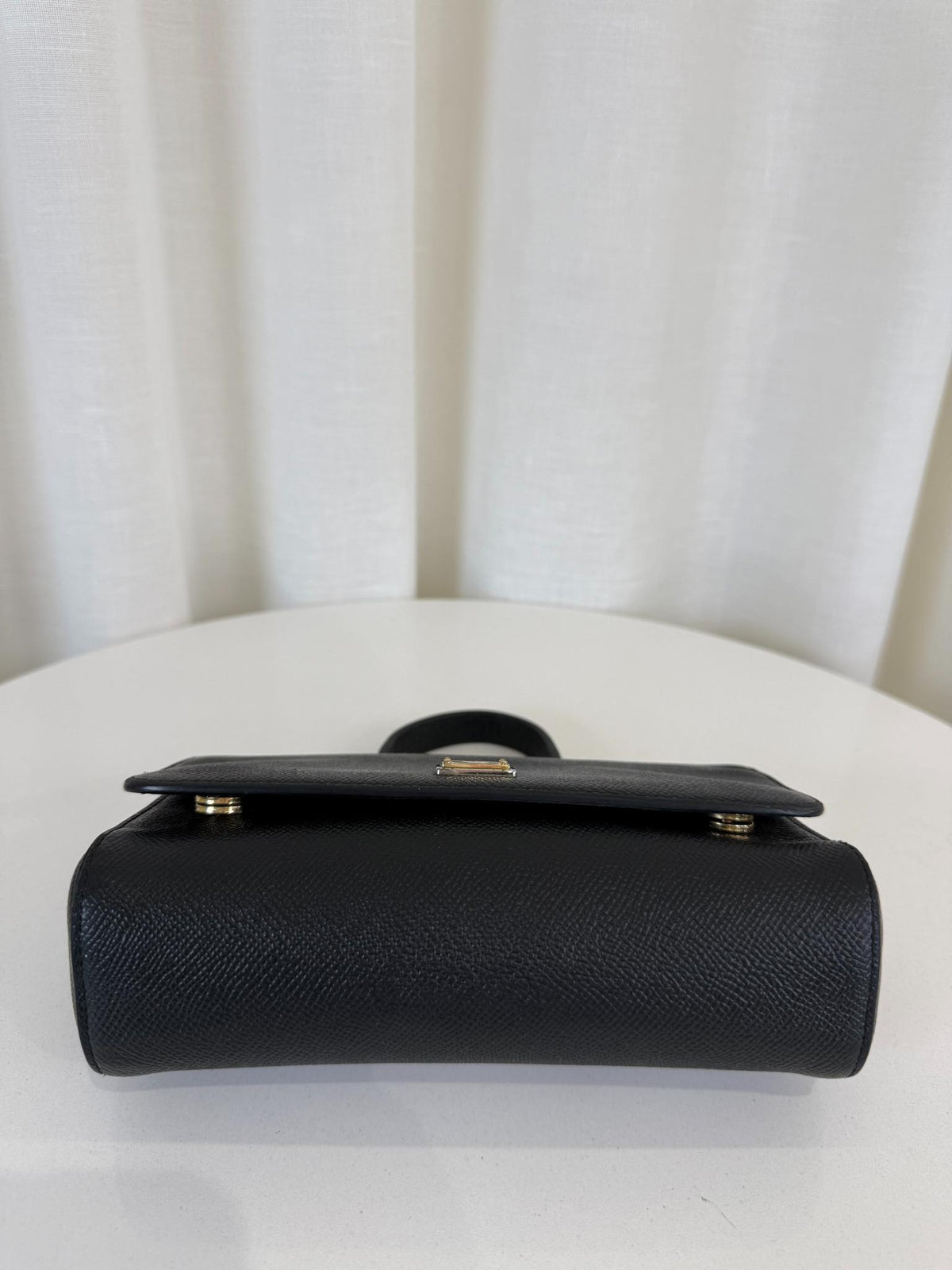 Dolce Gabbana Black Dauphine Leather Old Mini Miss Sicily Top Handle Bag