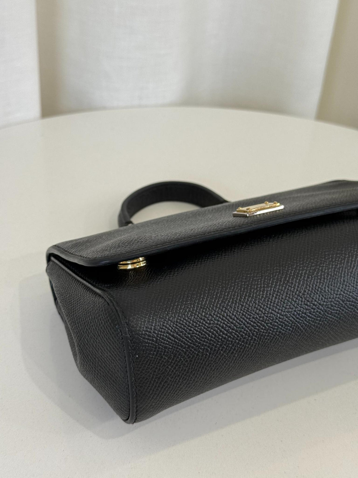 Dolce Gabbana Black Dauphine Leather Old Mini Miss Sicily Top Handle Bag