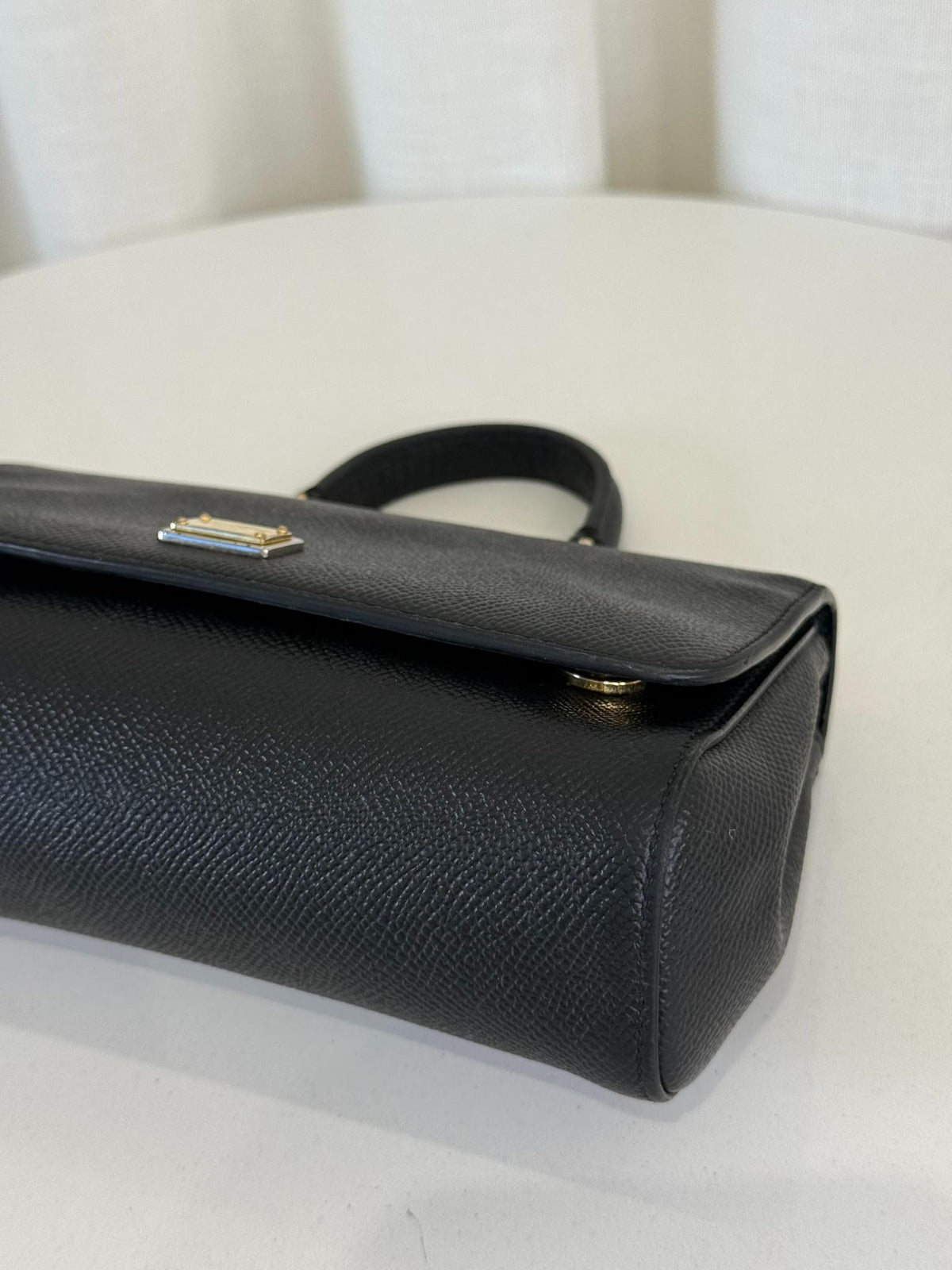 Dolce Gabbana Black Dauphine Leather Old Mini Miss Sicily Top Handle Bag
