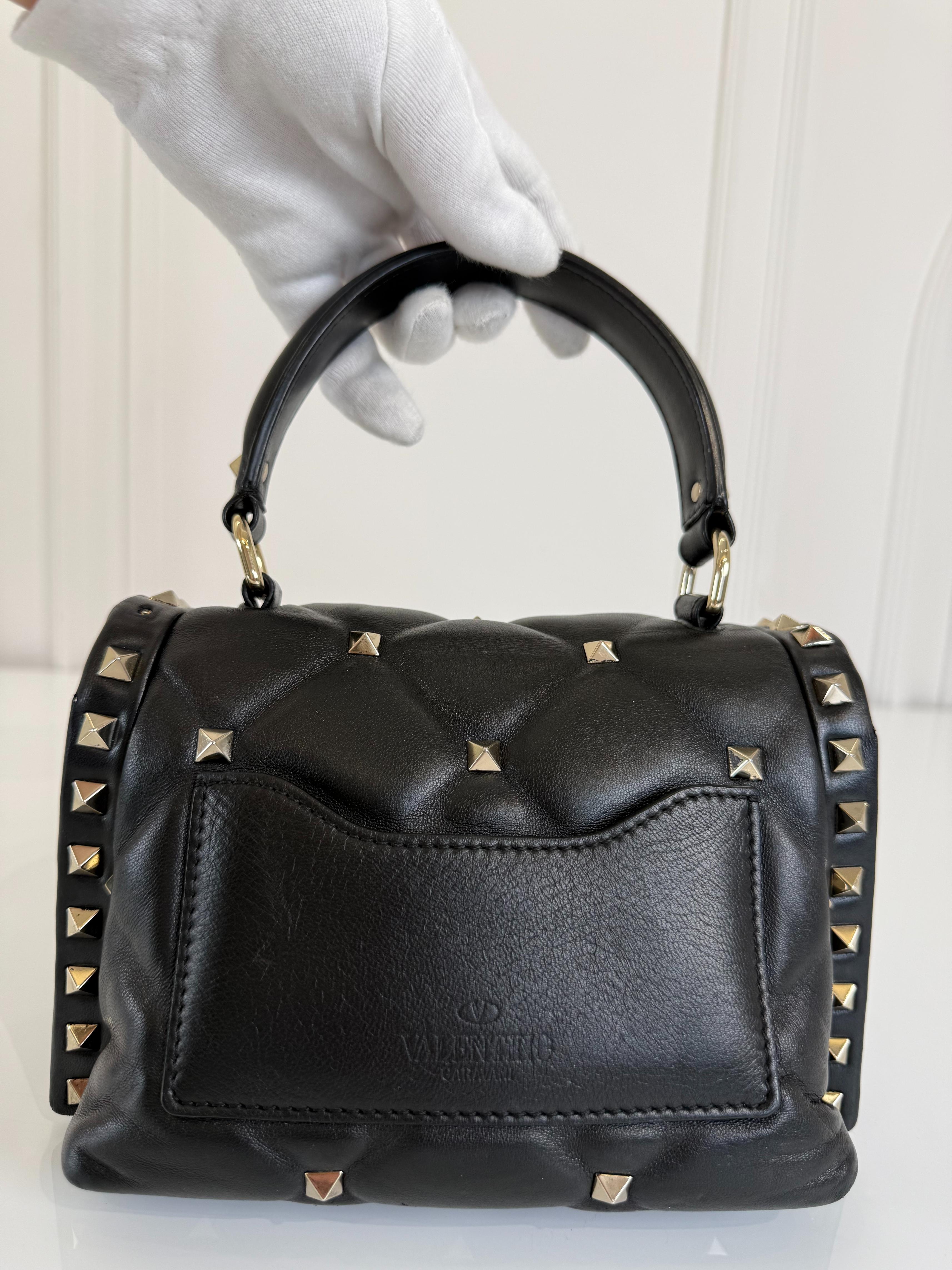 Valentino Black Quilted Lambskin Leather Candystud Mini Flap Bag