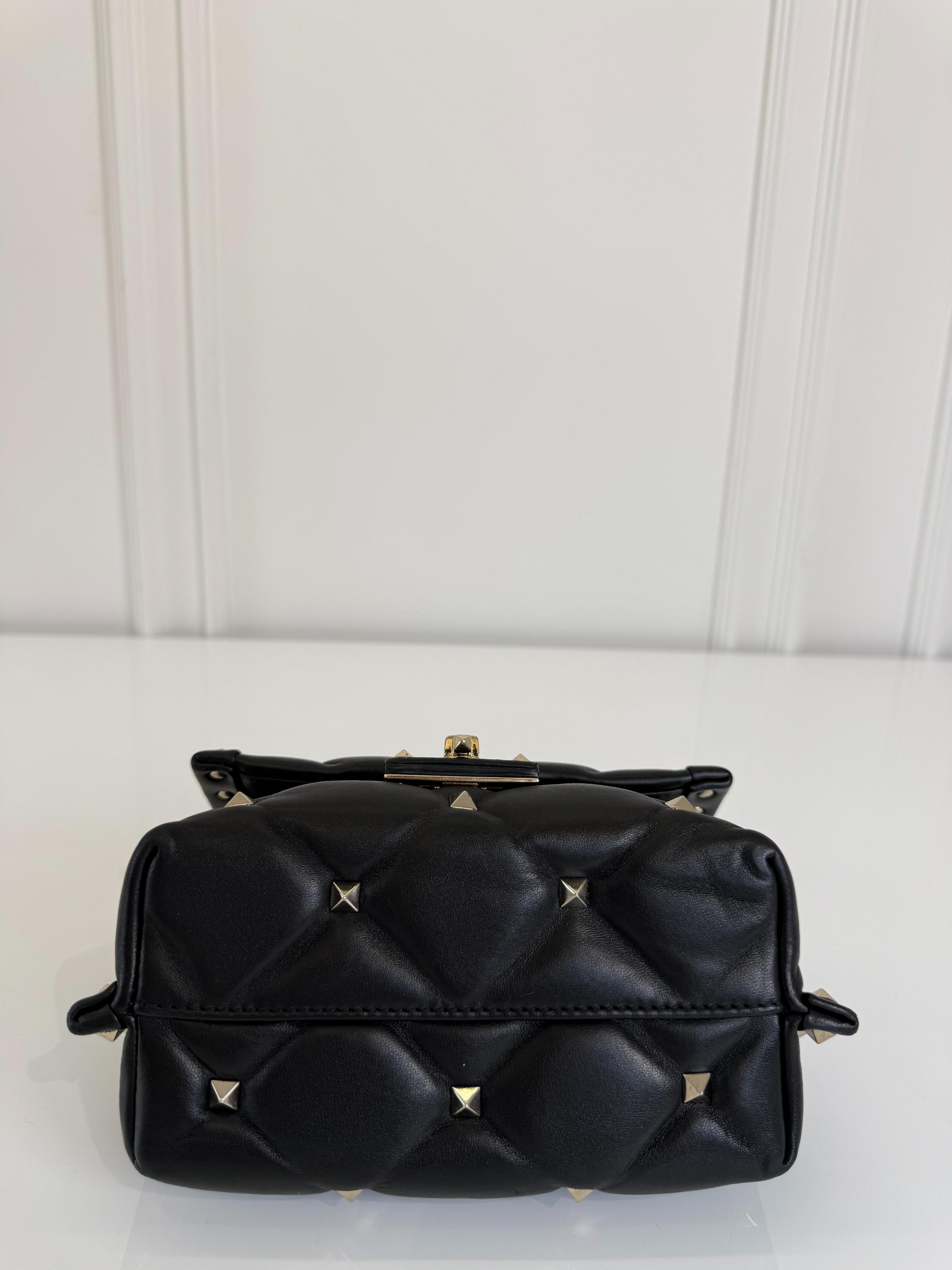 Valentino Black Quilted Lambskin Leather Candystud Mini Flap Bag