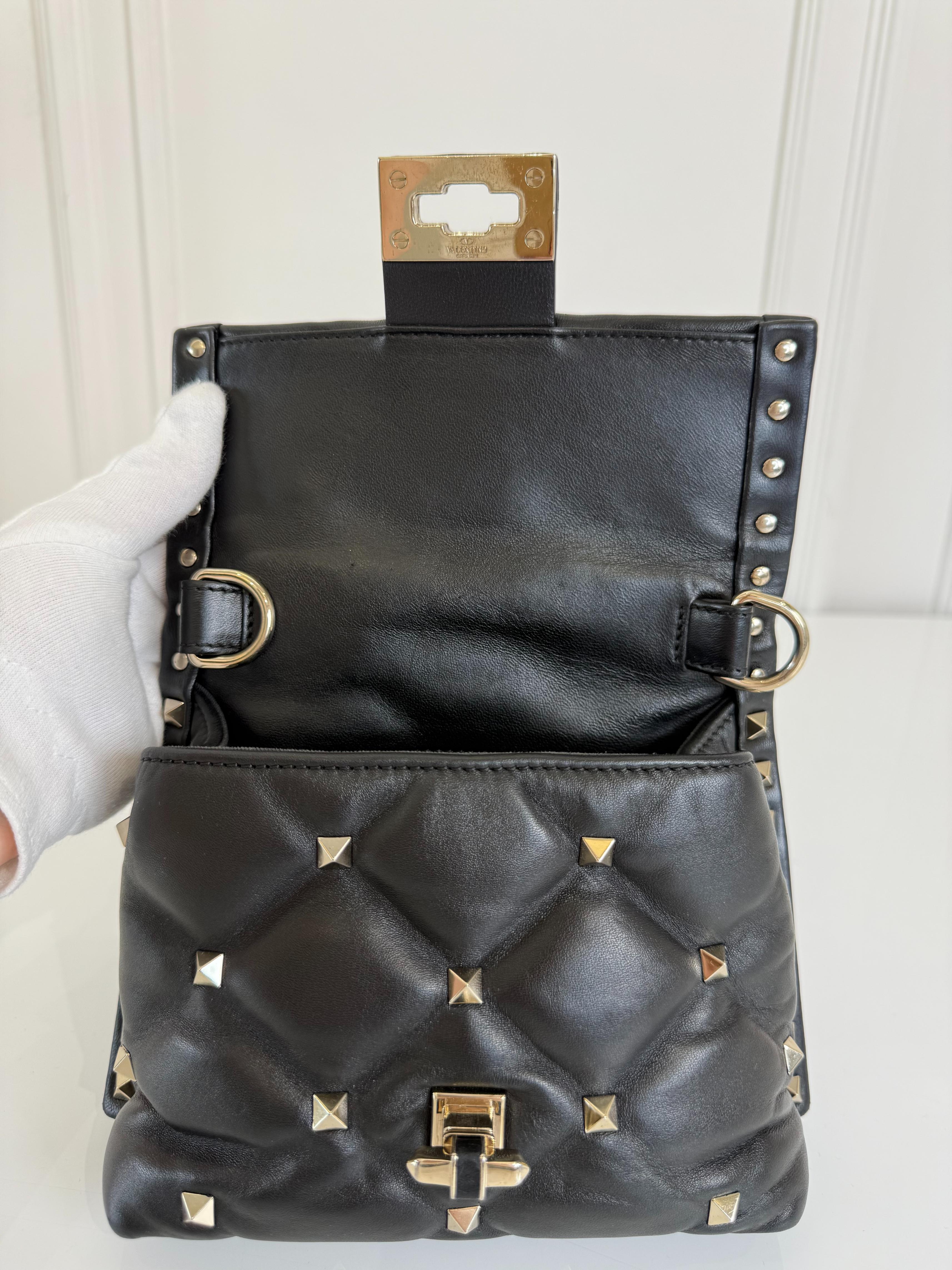 Valentino Black Quilted Lambskin Leather Candystud Mini Flap Bag