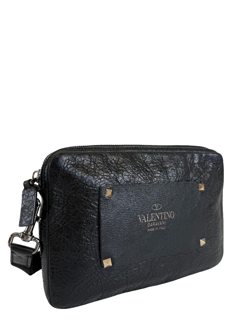 Valentino Garavani Rockstud Black Leather Wristlet Pouch