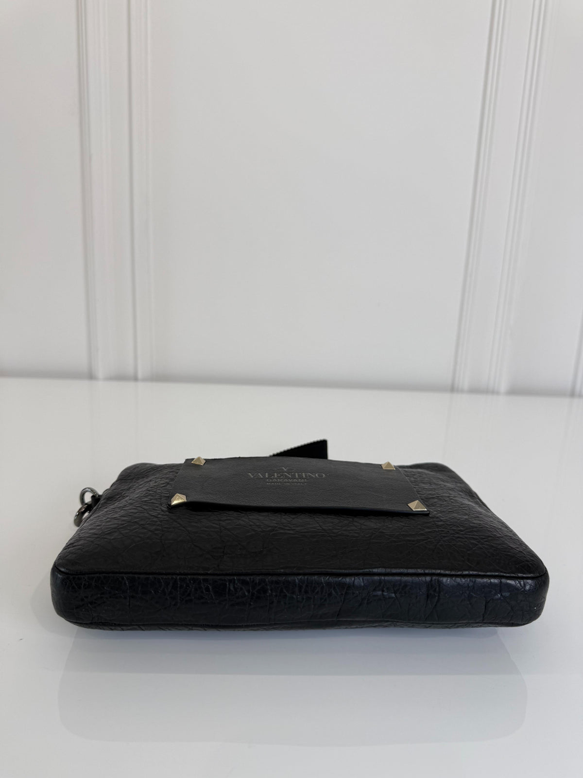 Valentino Garavani Rockstud Black Leather Wristlet Pouch