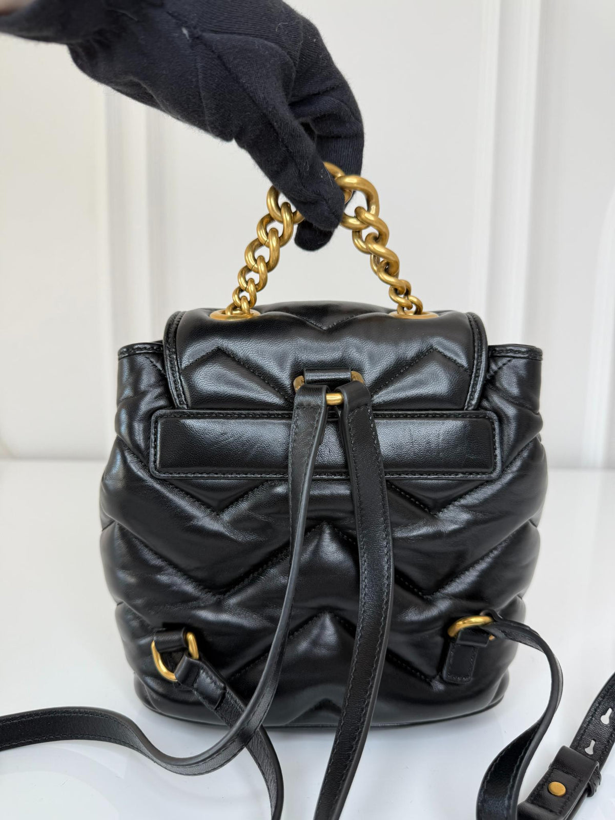 Gucci GG Marmont Black Matelasse Backpack