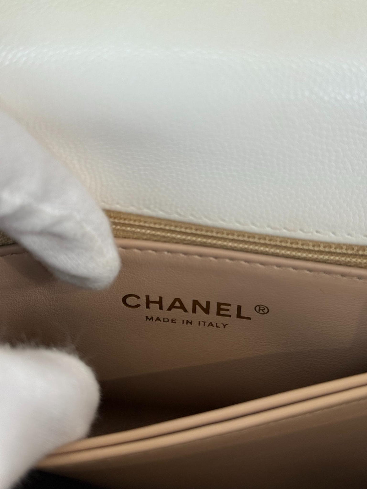 Chanel Small Coco Handle White Caviar Quilted Flap Bag