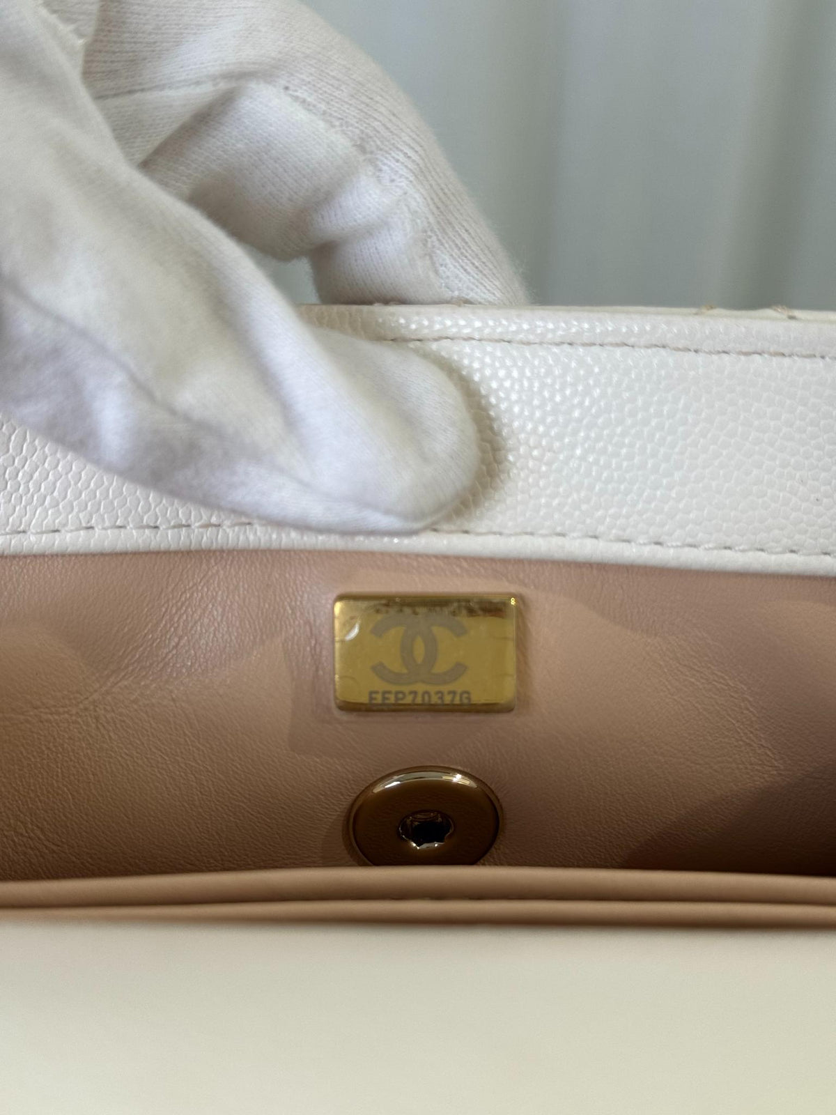 Chanel Small Coco Handle White Caviar Quilted Flap Bag