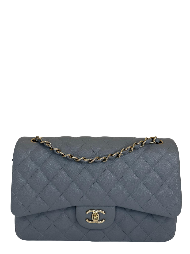 Chanel Jumbo Classic Grey Caviar Quilted Double Flap Bag