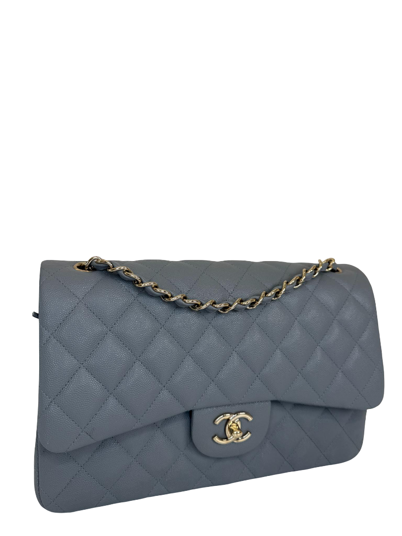 Chanel Jumbo Classic Grey Caviar Quilted Double Flap Bag