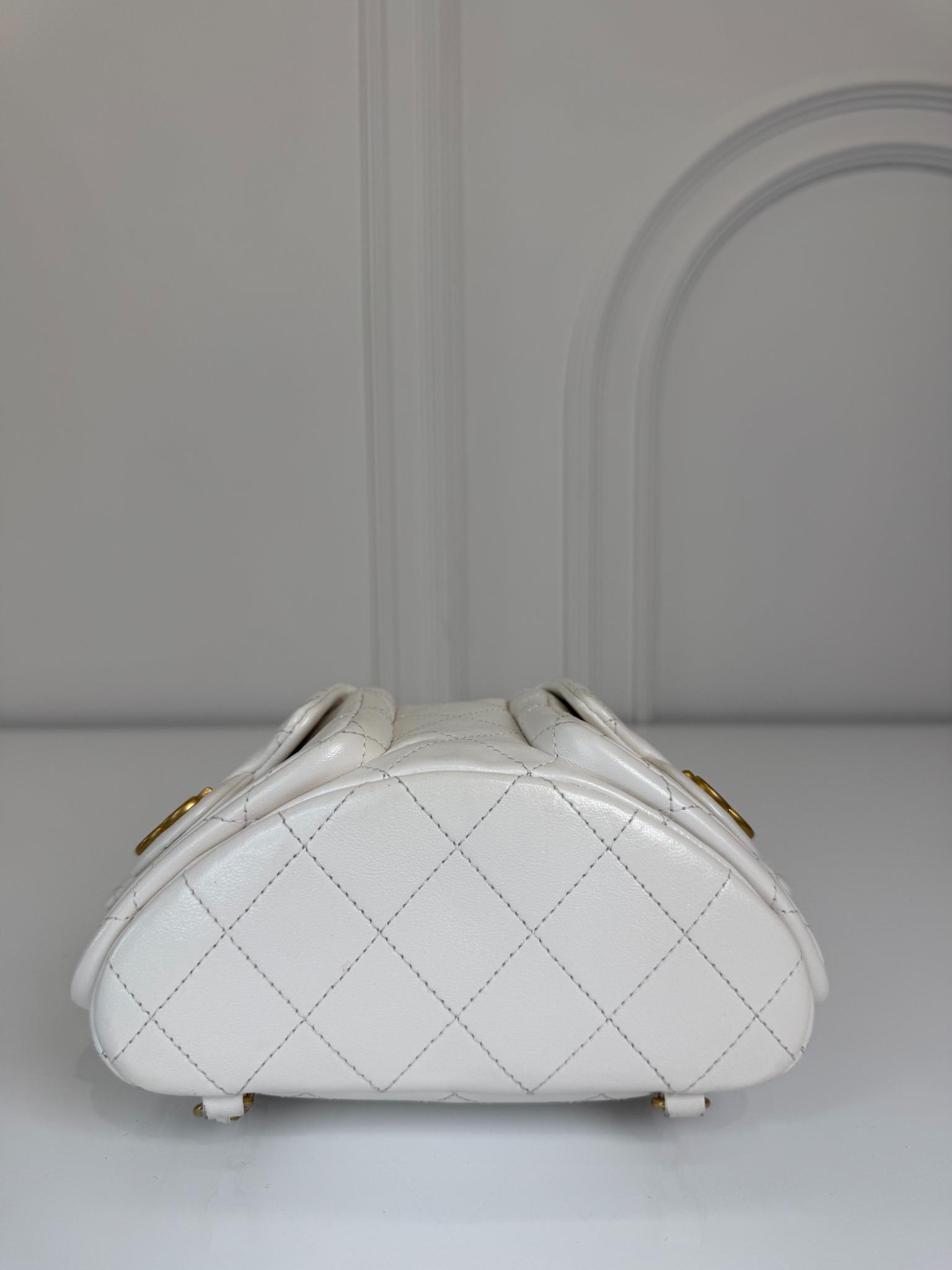 Chanel White Lambskin Matelasse Chain Drawstring Backpack