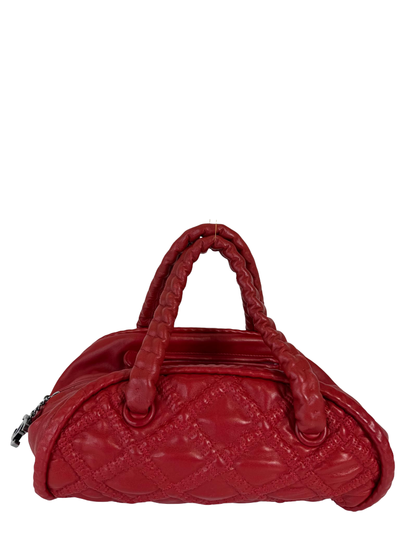 Chanel Red Quilted Lambskin Leather Hidden Chain Bowler Bag