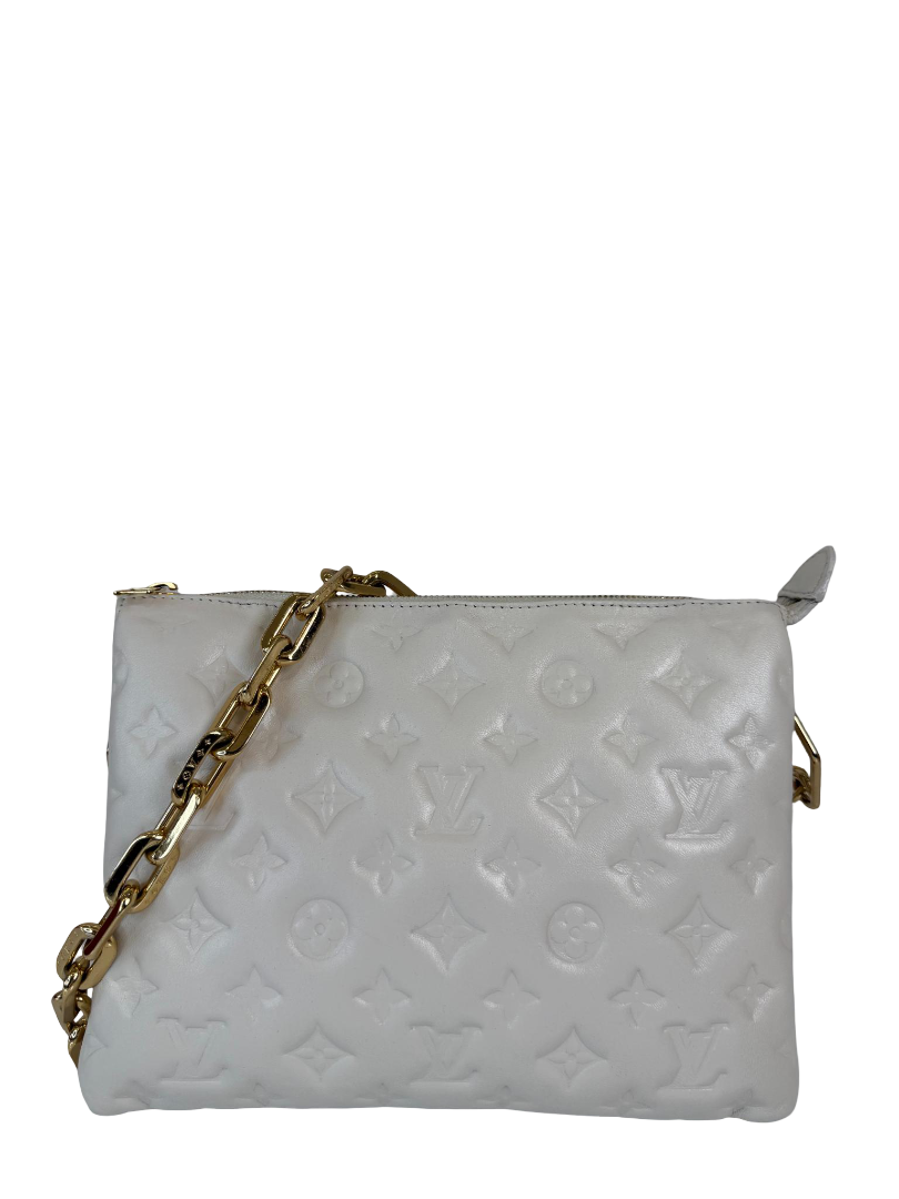 Louis Vuitton Coussin PM White Monogram Embossed Puffy Lambskin