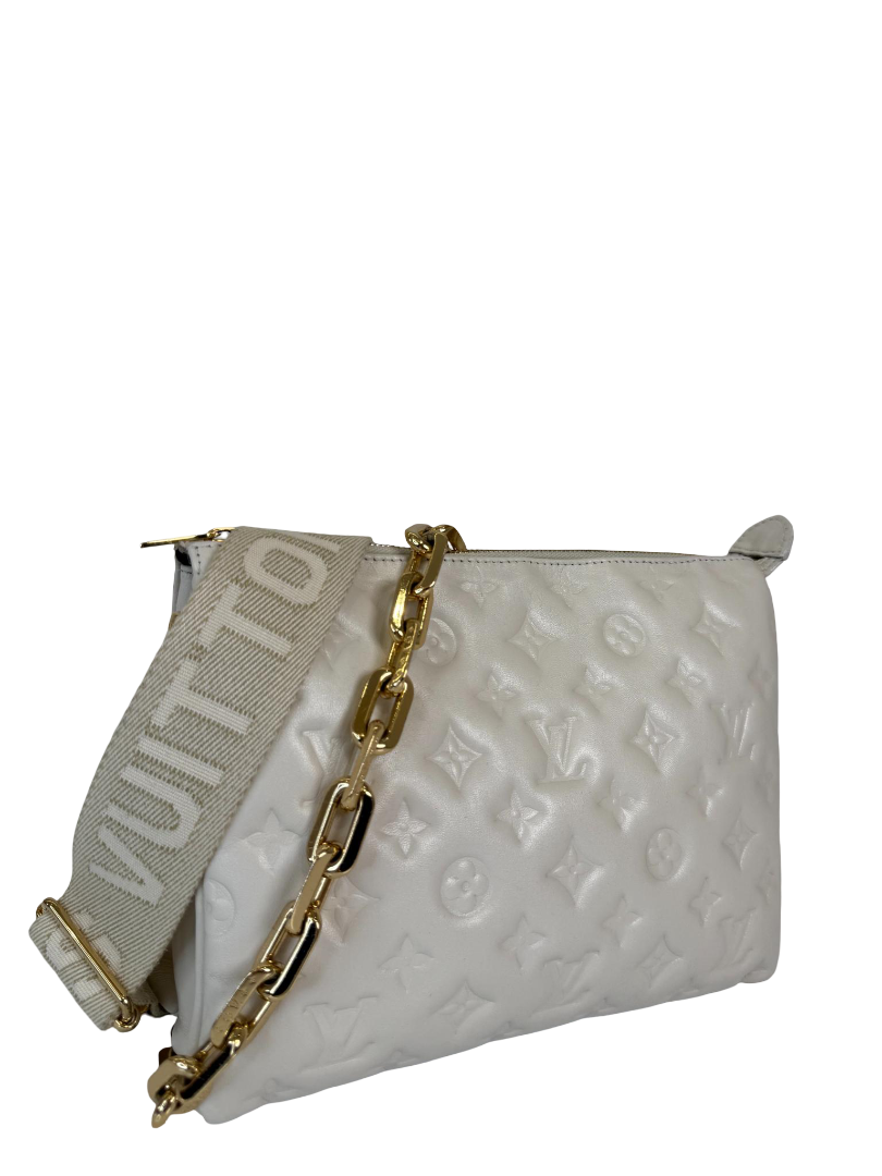 Louis Vuitton Coussin PM White Monogram Embossed Puffy Lambskin
