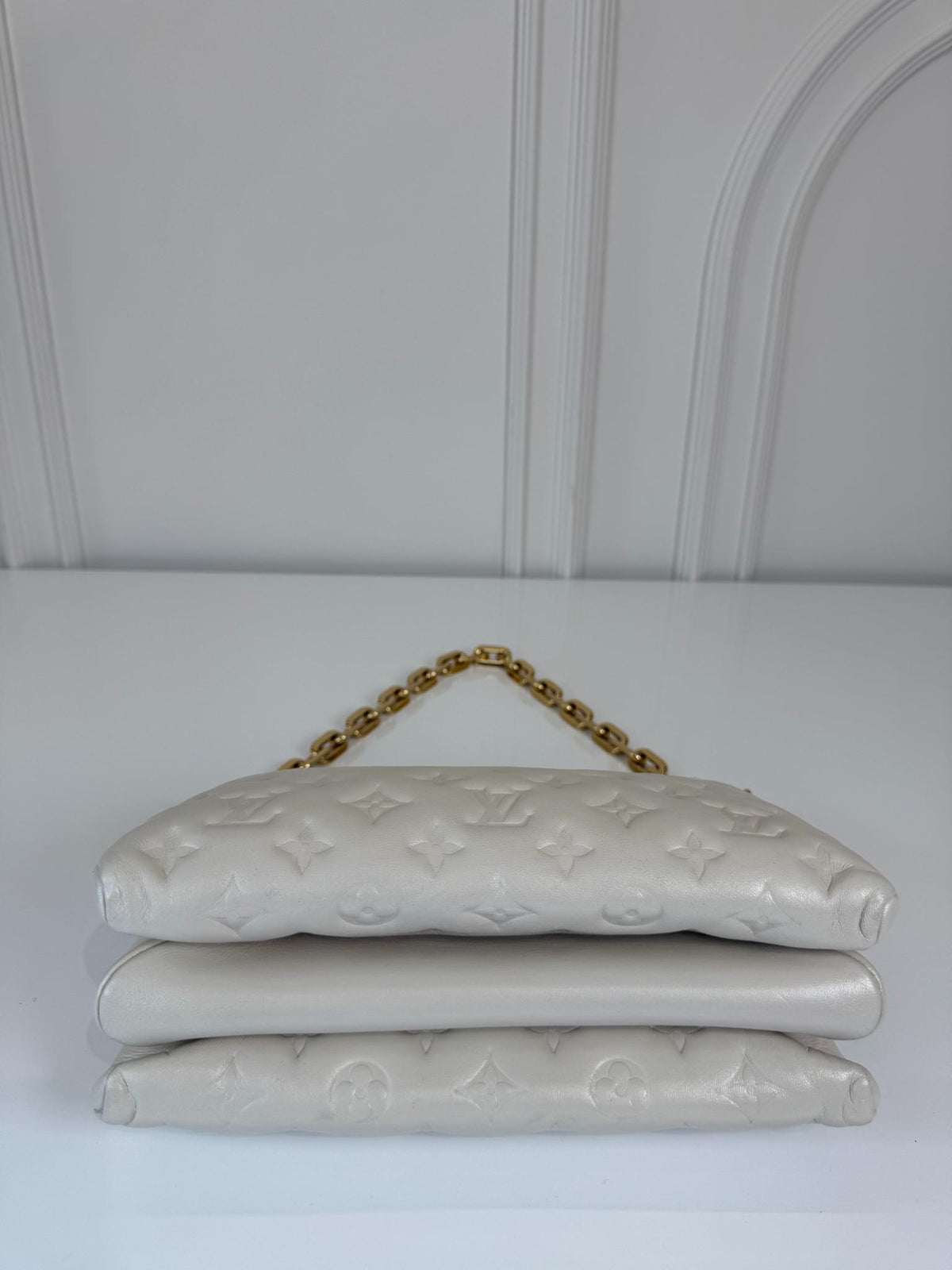 Louis Vuitton Coussin PM White Monogram Embossed Puffy Lambskin