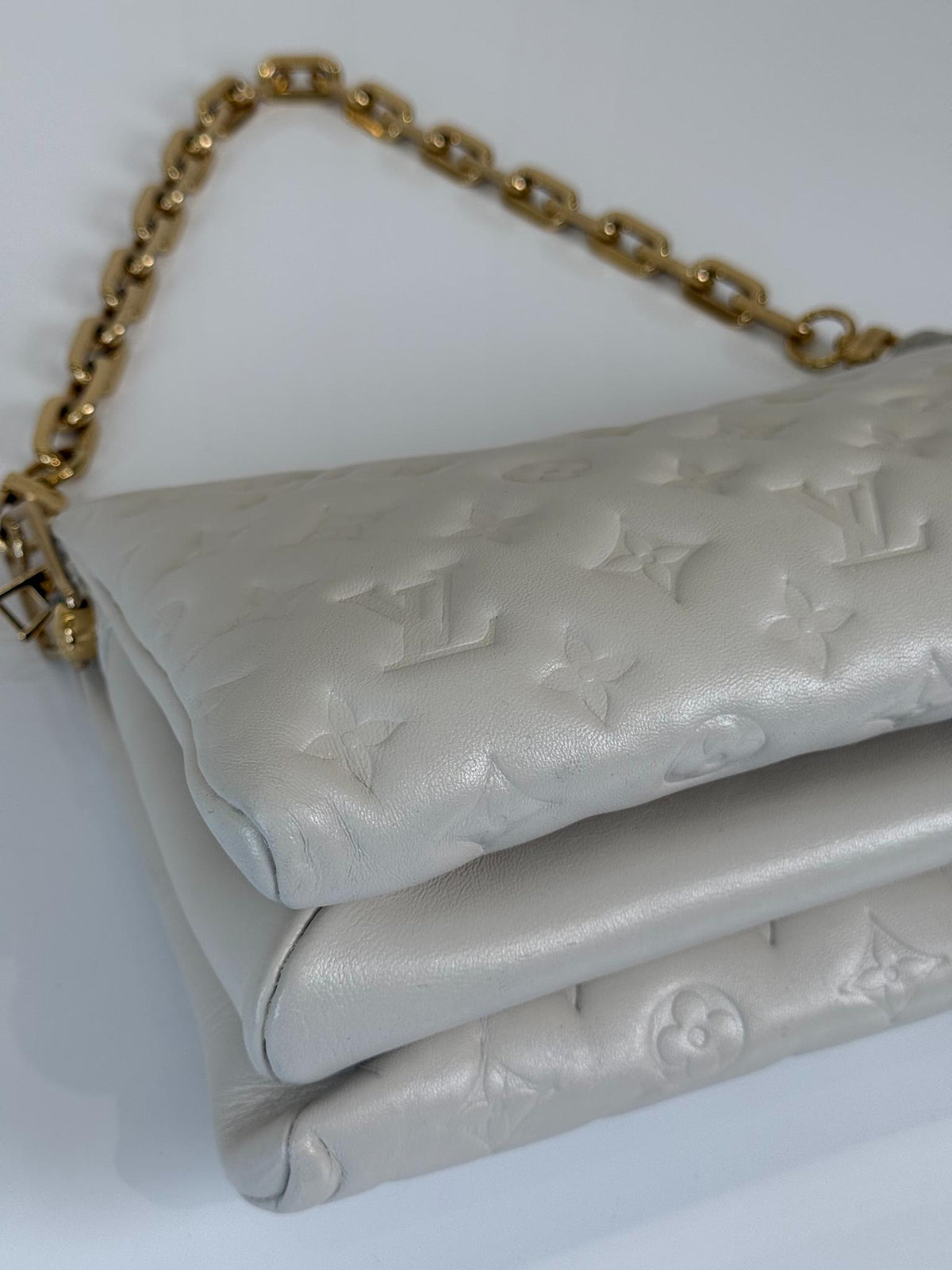 Louis Vuitton Coussin PM White Monogram Embossed Puffy Lambskin