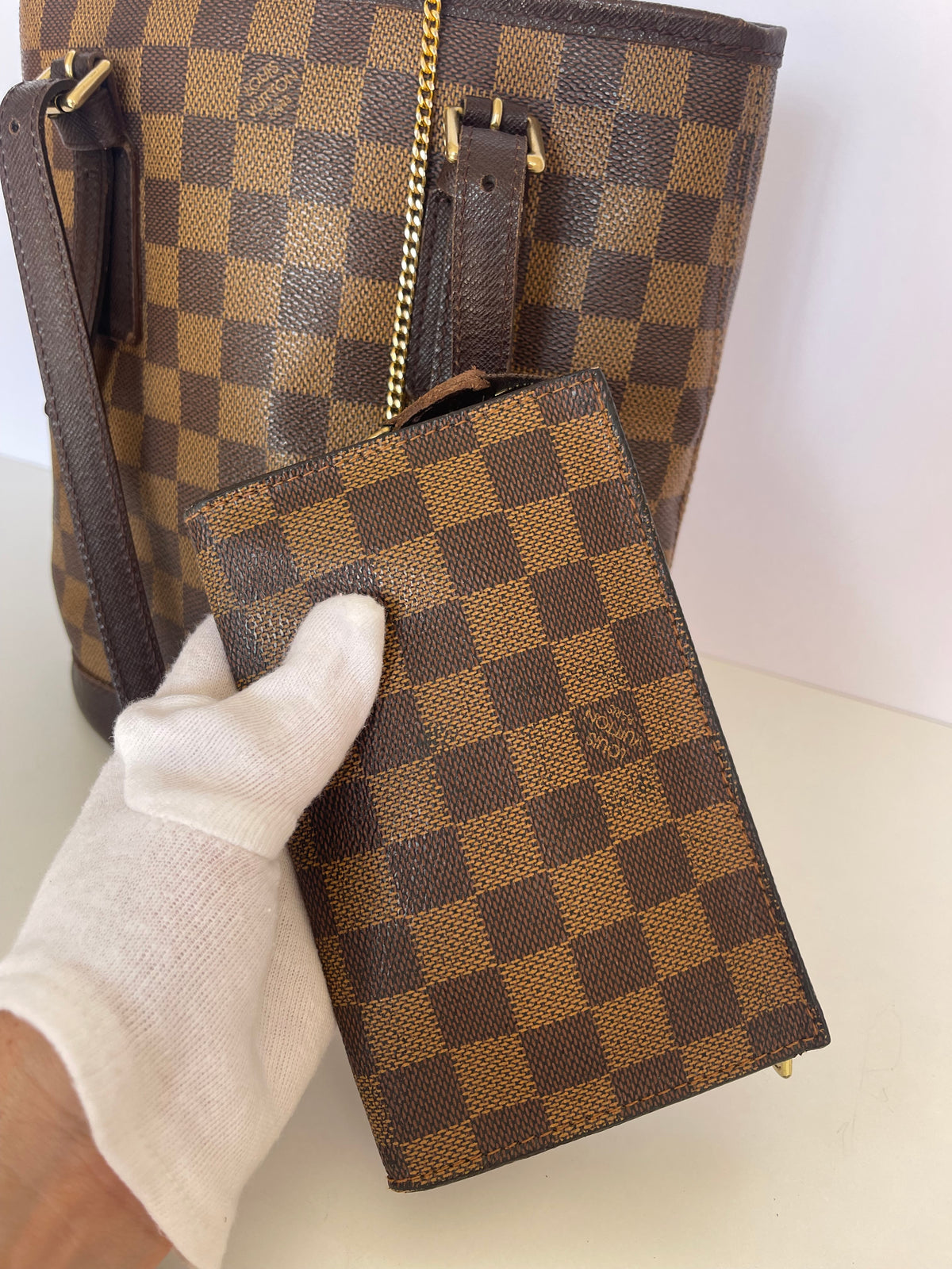 Louis Vuitton Bucket PM Damier Ebene with Pouch