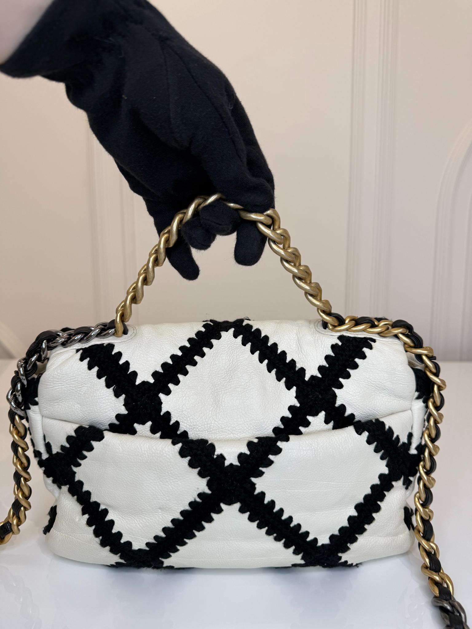 Chanel 19 White/Black Medium Crochet Flap Bag