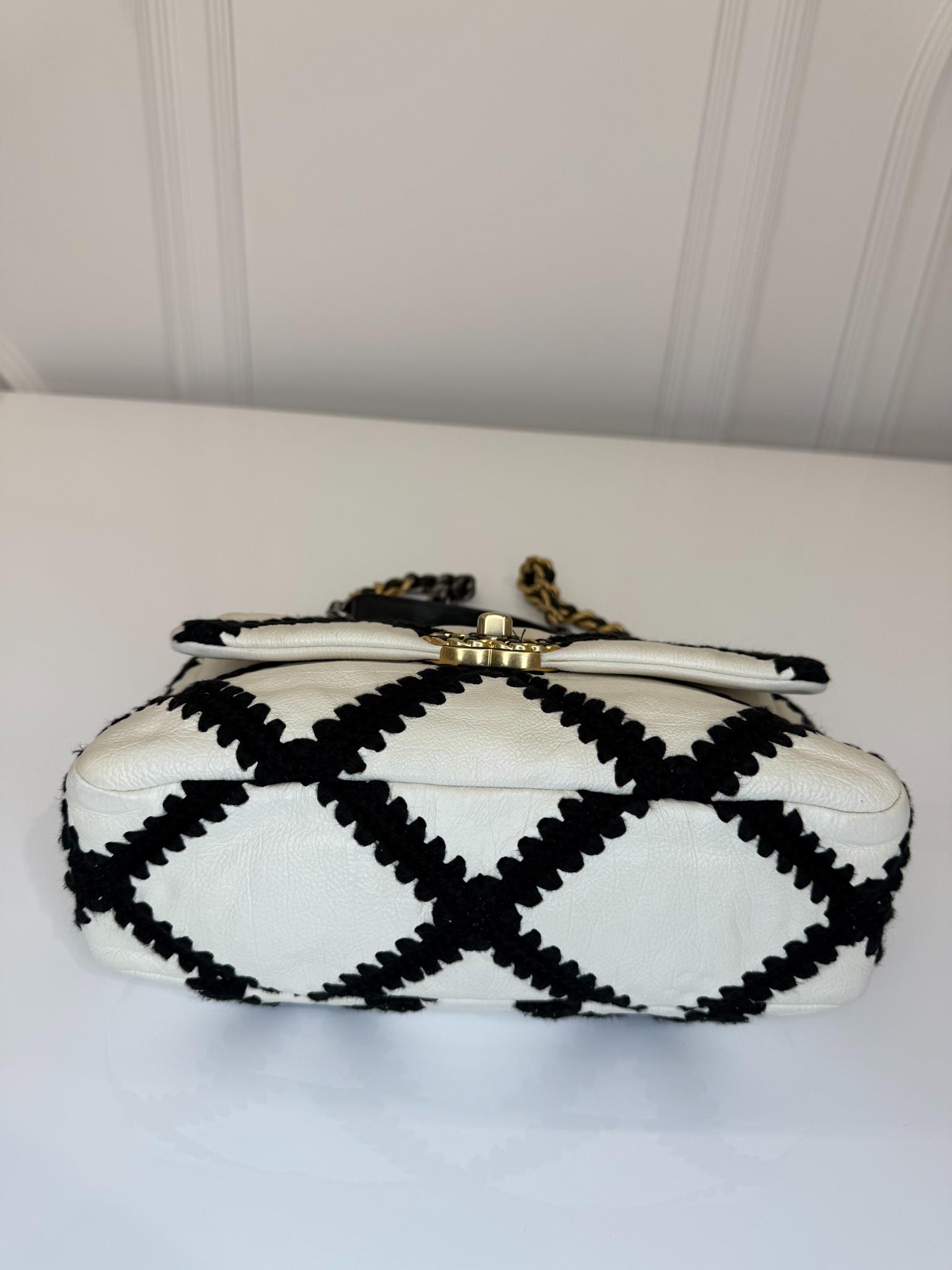 Chanel 19 White/Black Medium Crochet Flap Bag
