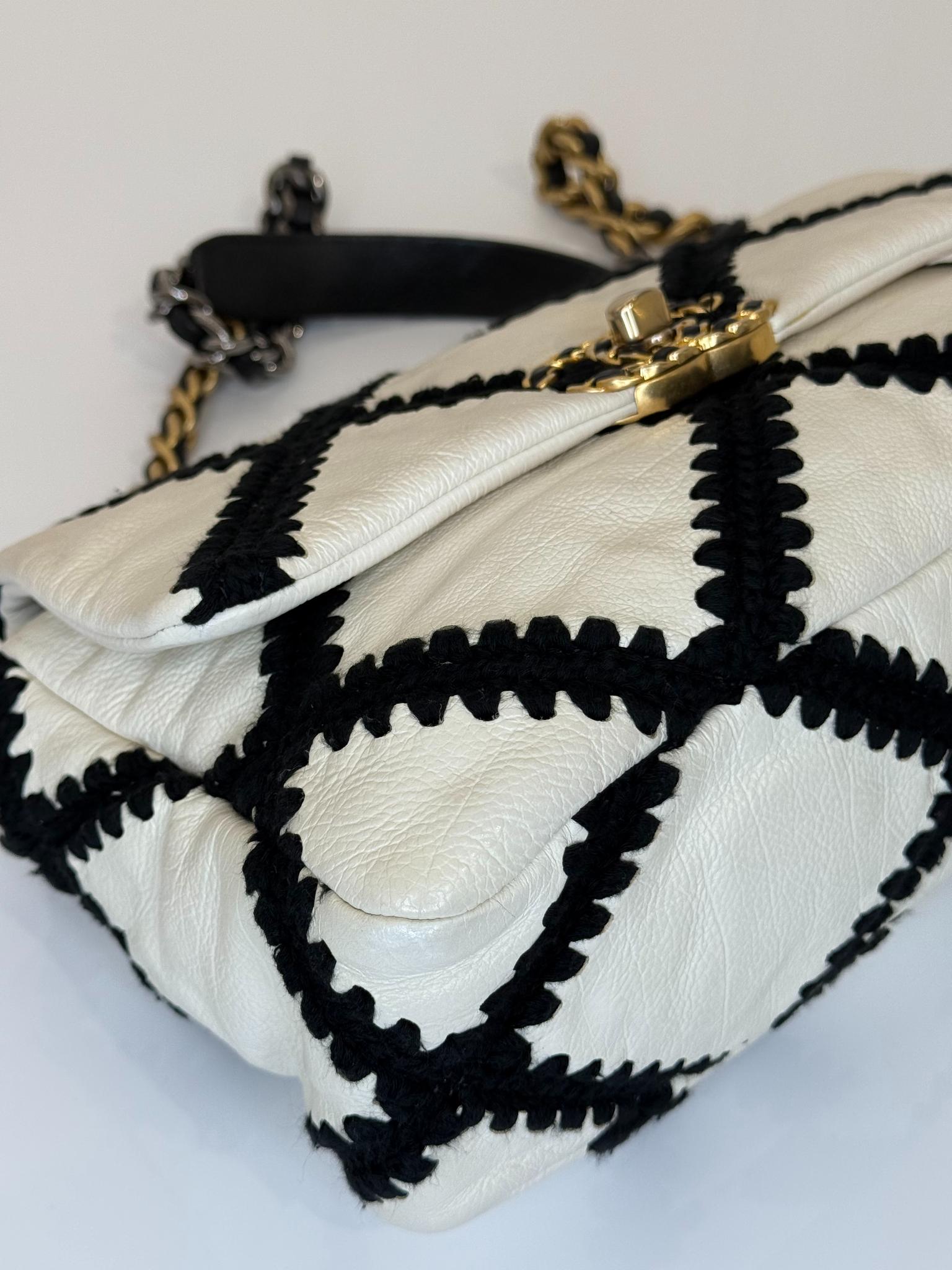 Chanel 19 White/Black Medium Crochet Flap Bag