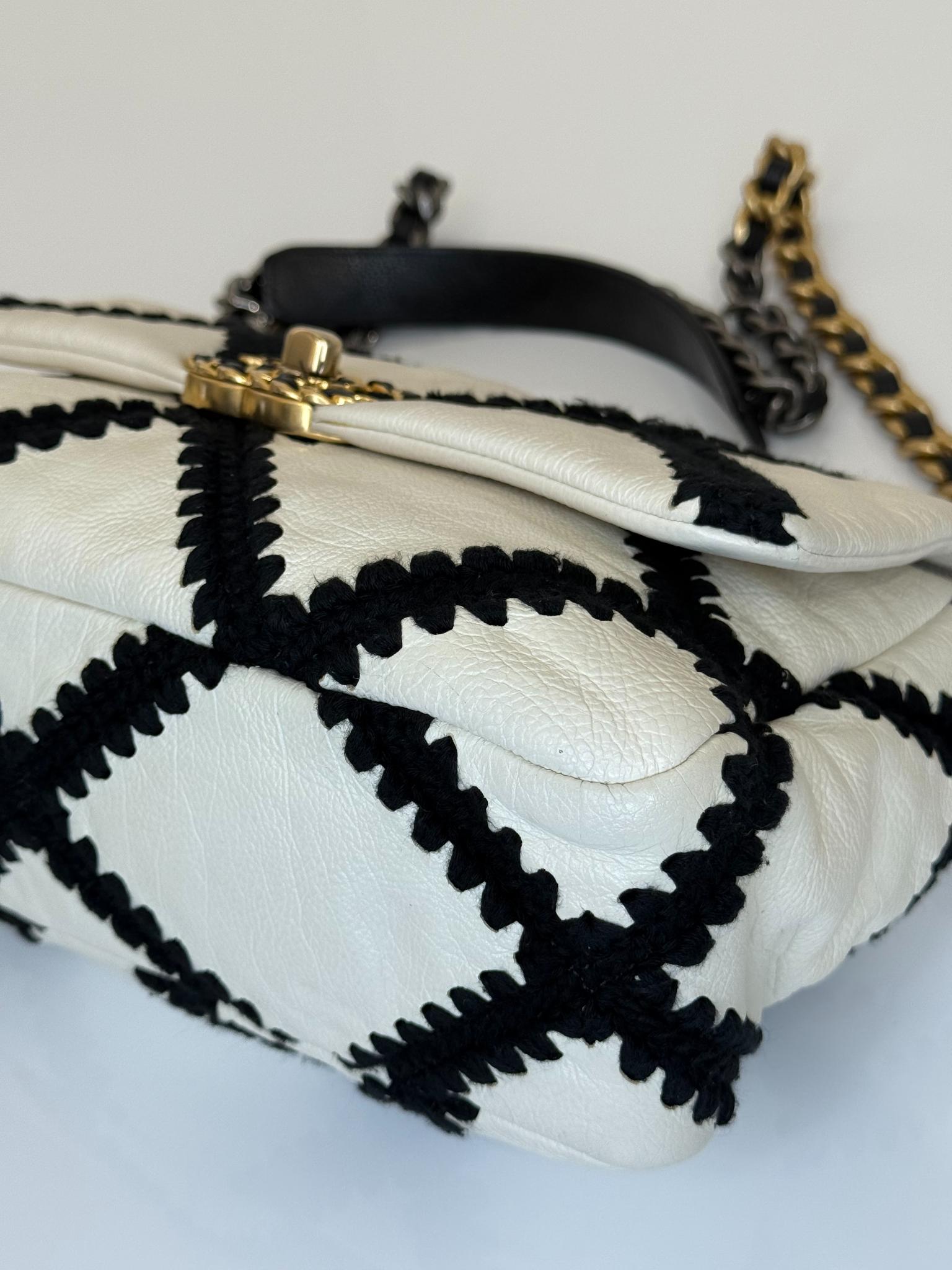 Chanel 19 White/Black Medium Crochet Flap Bag