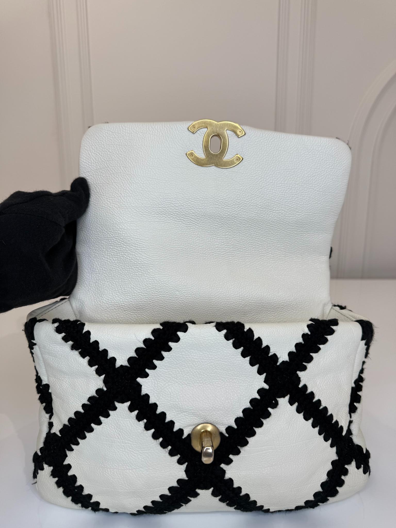 Chanel 19 White/Black Medium Crochet Flap Bag