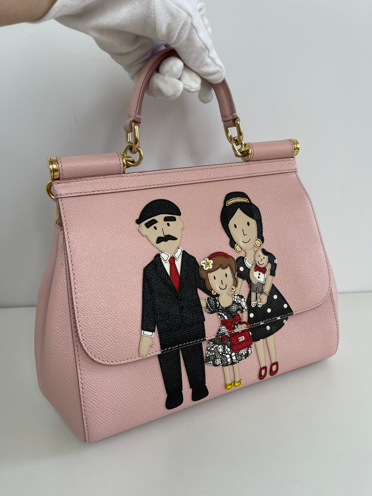 Dolce & Gabbana Medium Miss Sicily Pink Dauphine Leather Family Patch