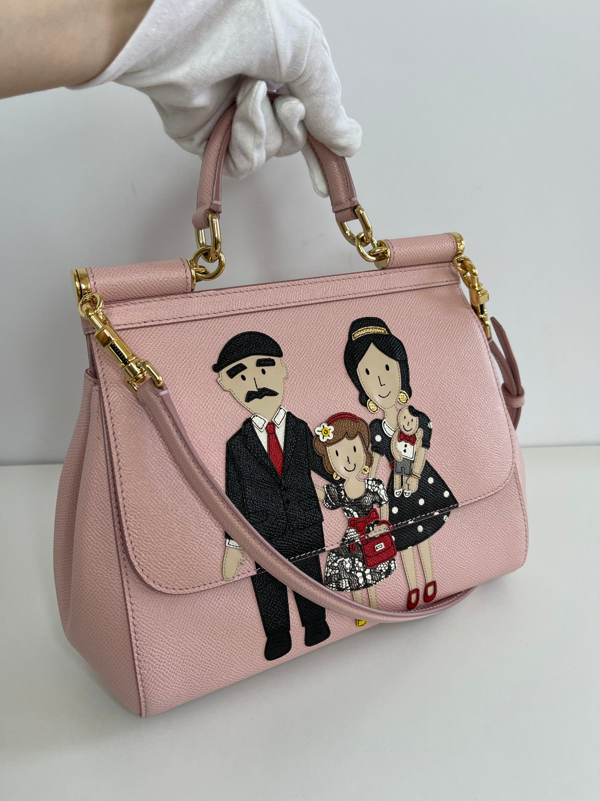 Dolce & Gabbana Medium Miss Sicily Pink Dauphine Leather Family Patch