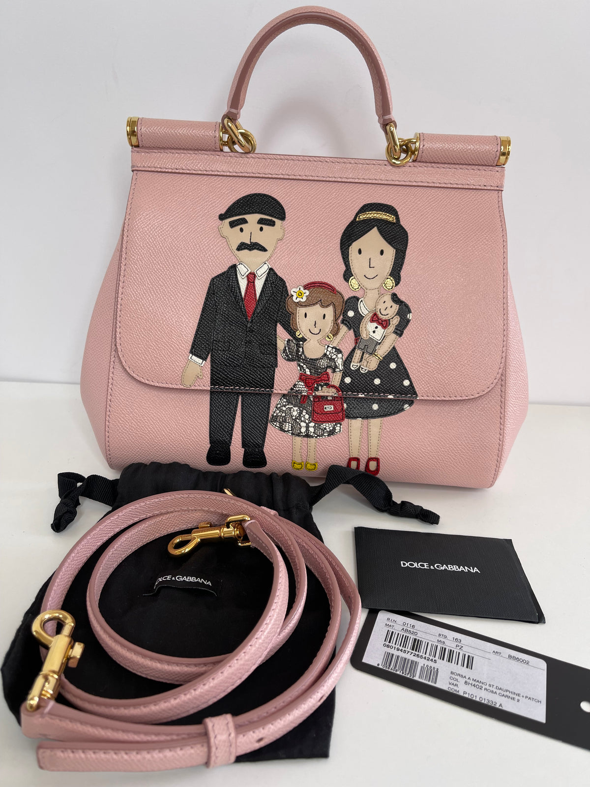 Dolce & Gabbana Medium Miss Sicily Pink Dauphine Leather Family Patch