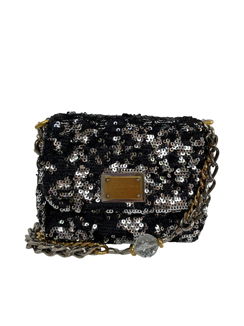 Dolce Gabbana Miss Charles Mini Flap Sequins Shoulder Bag