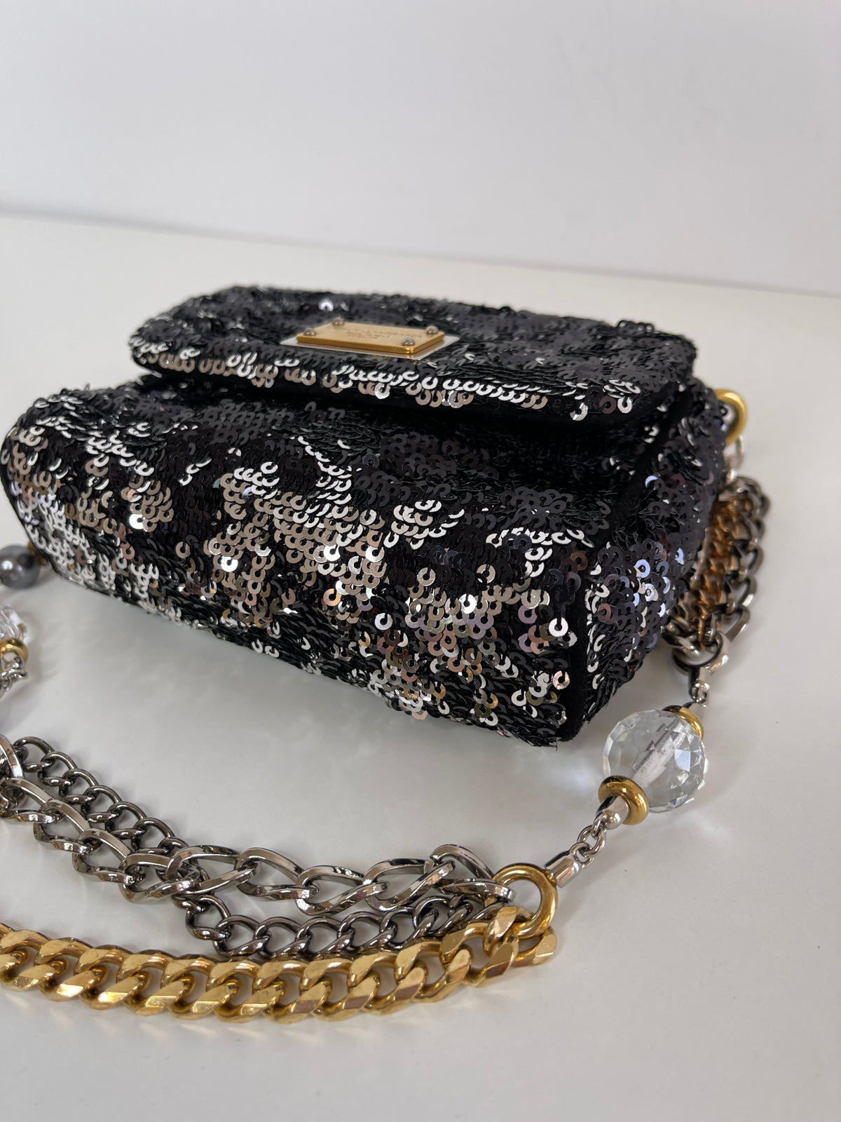 Dolce Gabbana Miss Charles Mini Flap Sequins Shoulder Bag
