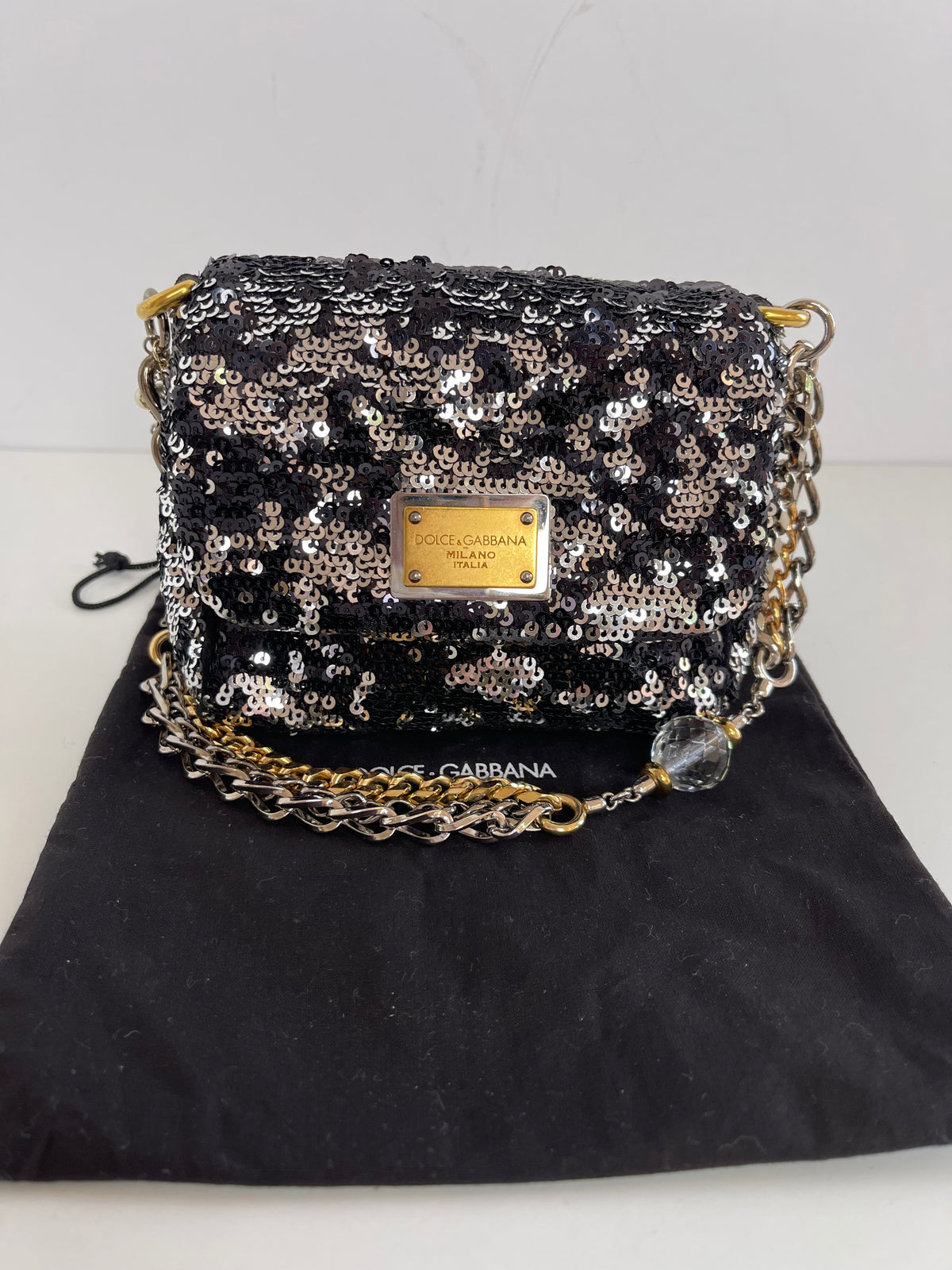 Dolce Gabbana Miss Charles Mini Flap Sequins Shoulder Bag
