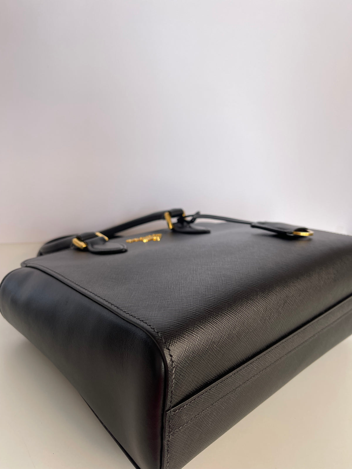 Prada Convertible Small Open Tote Black Saffiano with Soft Calf