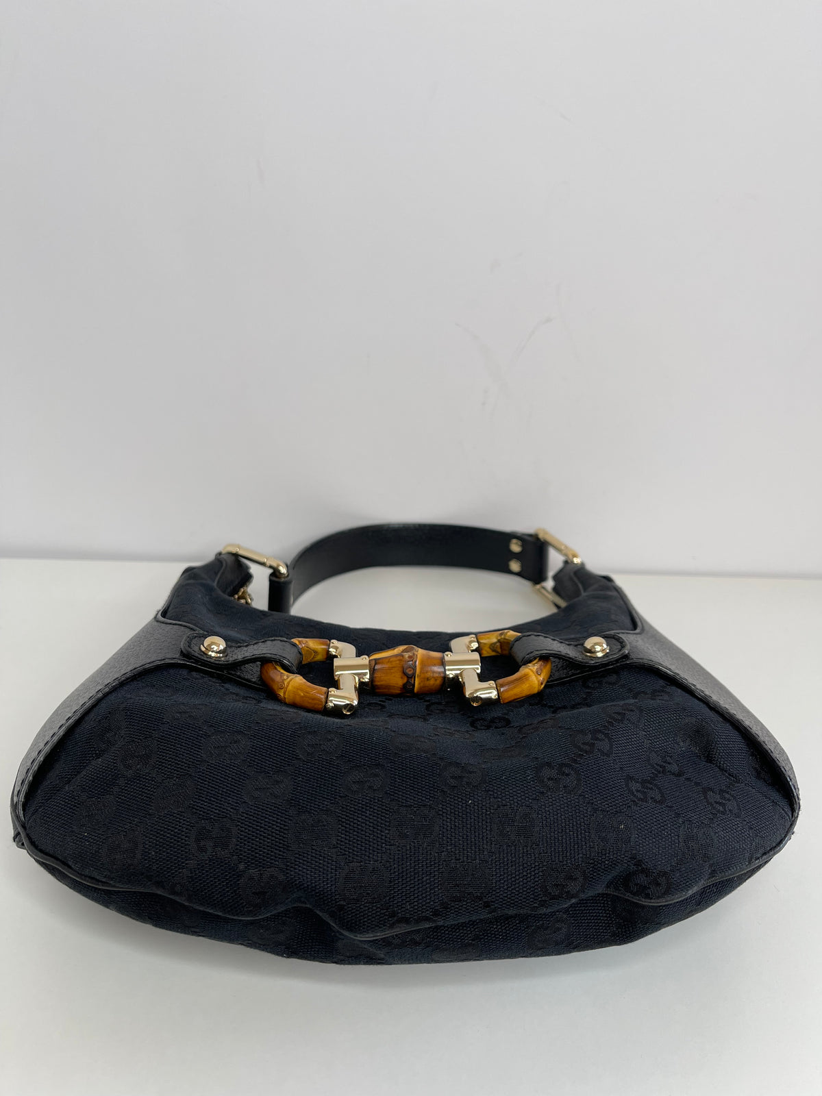 Gucci Monogram Bamboo Horsebit Amalfi Hobo Black