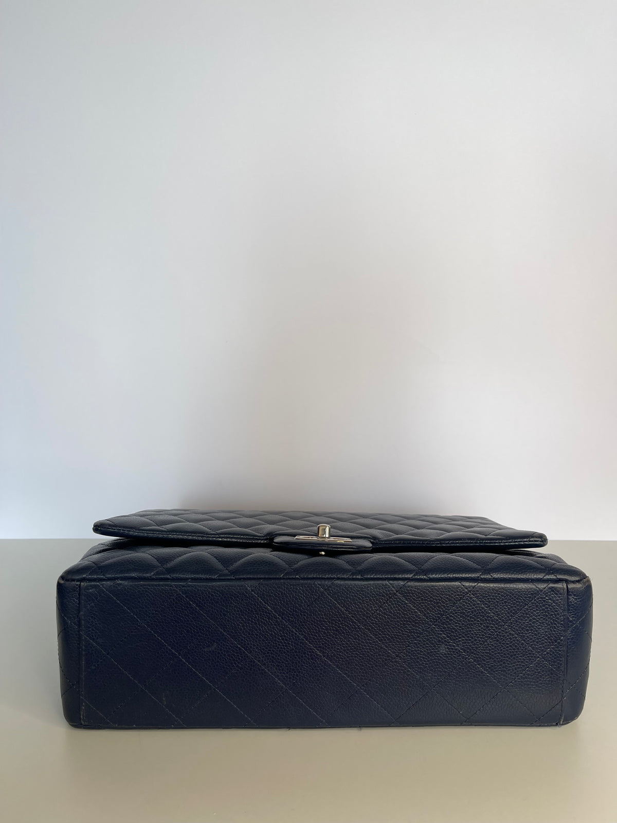 Chanel Navy Blue Quilted Caviar Leather Maxi Classic Double Flap Bag