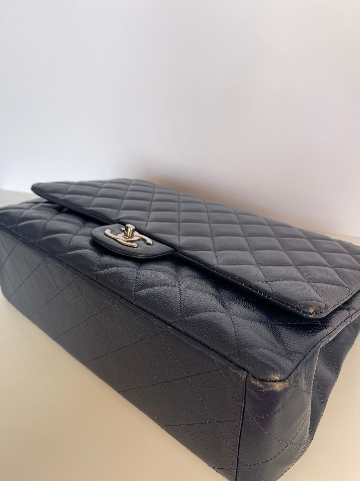 Chanel Navy Blue Quilted Caviar Leather Maxi Classic Double Flap Bag