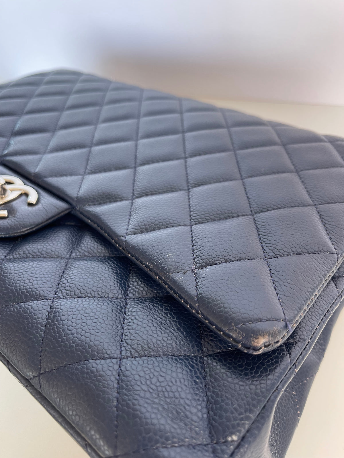 Chanel Navy Blue Quilted Caviar Leather Maxi Classic Double Flap Bag