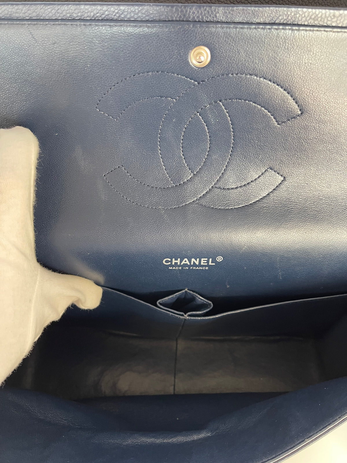 Chanel Navy Blue Quilted Caviar Leather Maxi Classic Double Flap Bag