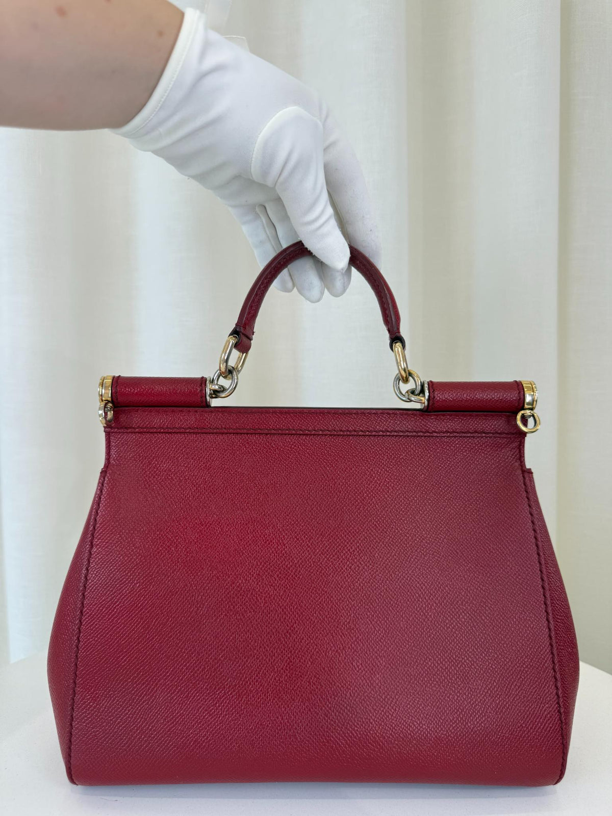 Dolce Gabbana Medium Miss Sicily Burgundy Dauphine Calfskin Handbag