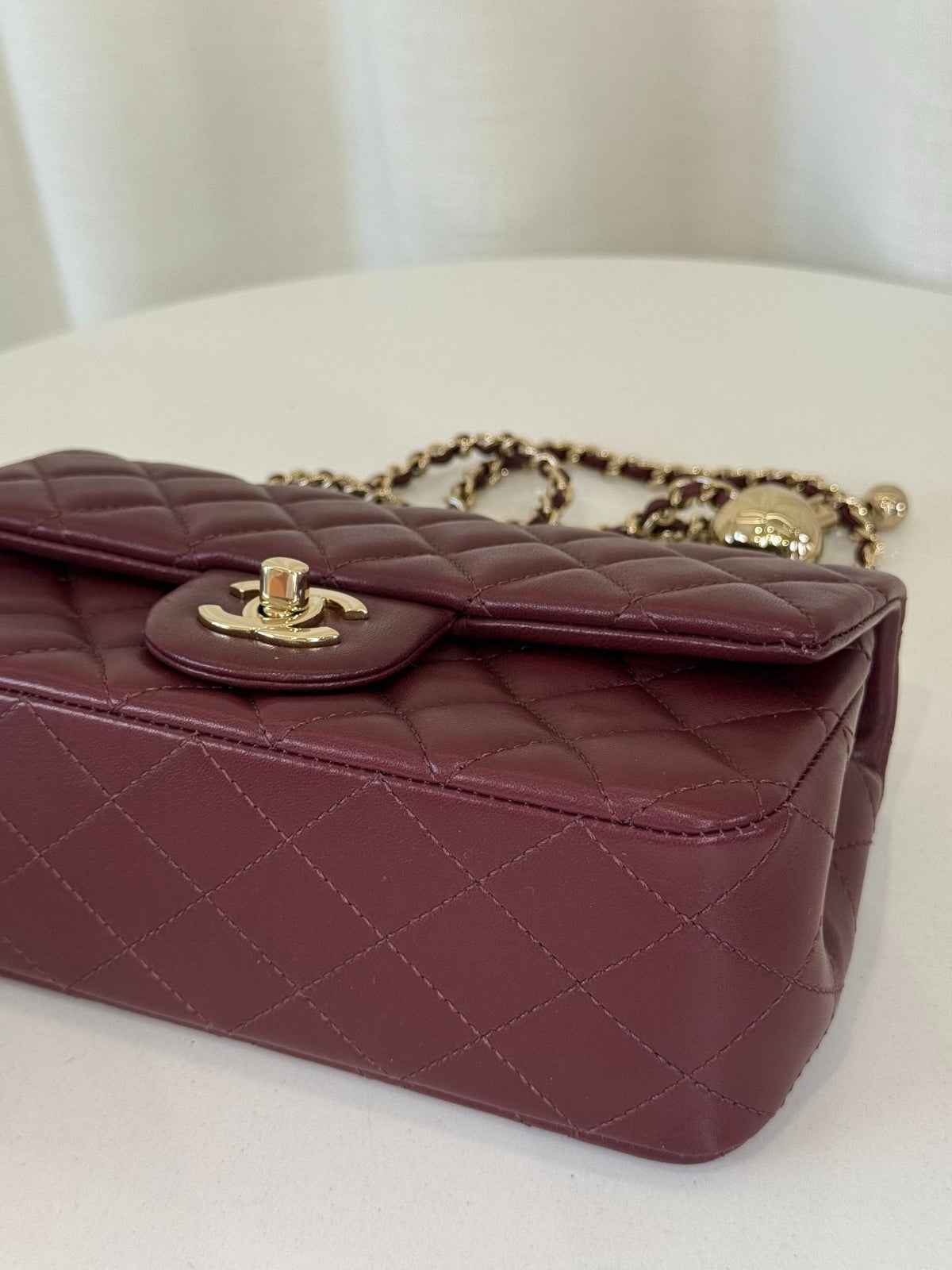 Chanel Burgundy Lambskin Quilted Mini Rectangular Pearl Crush Flap Bag