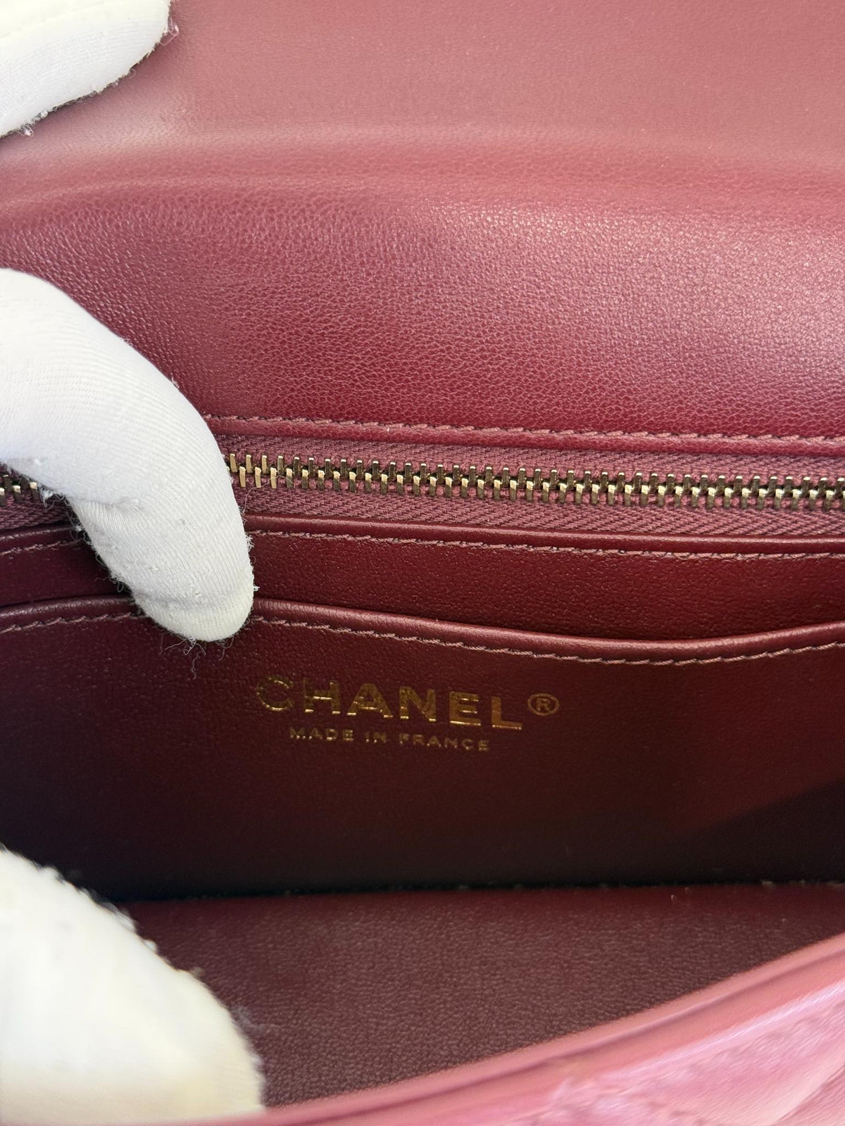 Chanel Burgundy Lambskin Quilted Mini Rectangular Pearl Crush Flap Bag