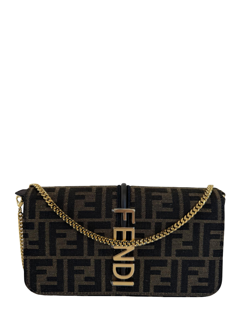 Fendi Fendigraphy Brown FF Fabric Wallet On Chain