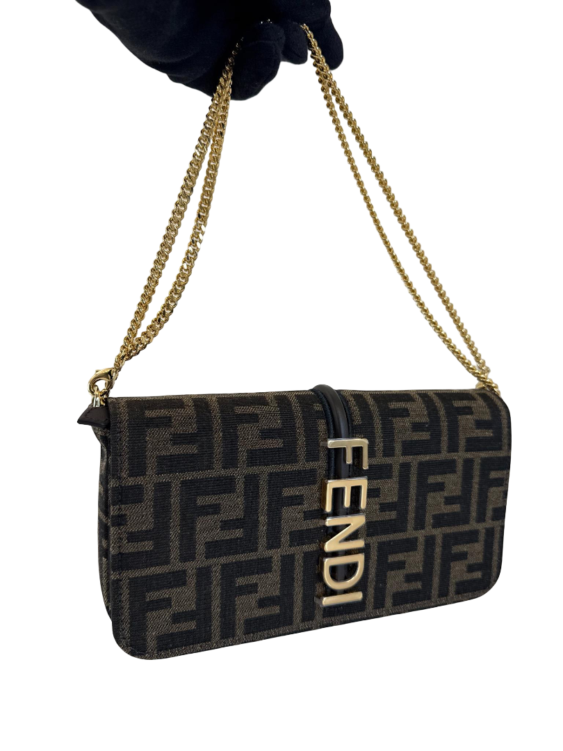 Fendi Fendigraphy Brown FF Fabric Wallet On Chain