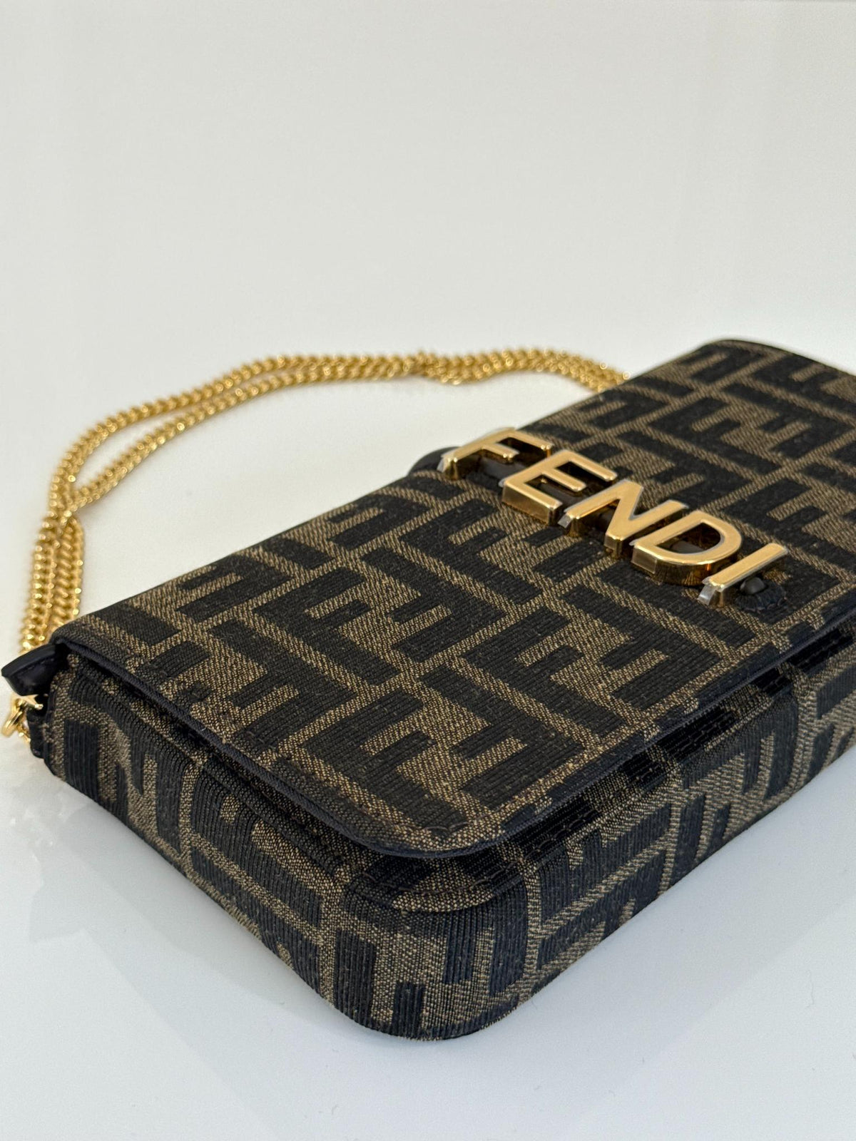 Fendi Fendigraphy Brown FF Fabric Wallet On Chain