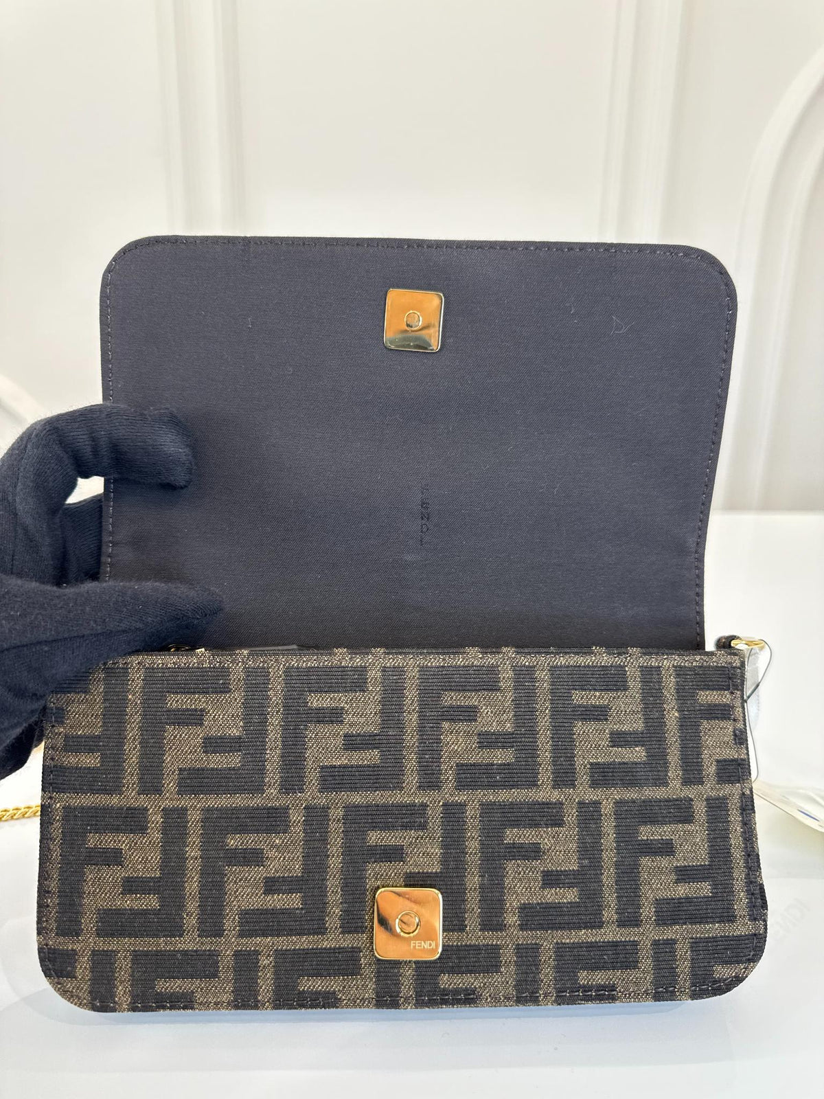 Fendi Fendigraphy Brown FF Fabric Wallet On Chain