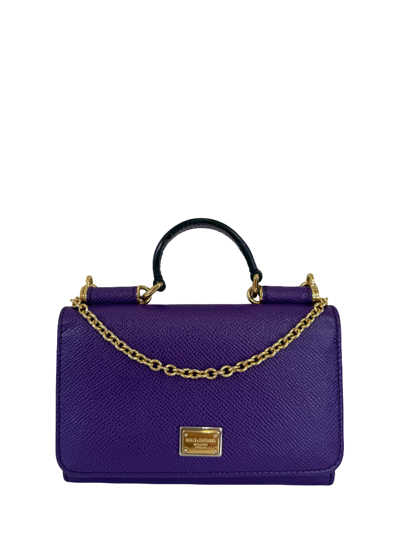 Dolce Gabbana Purple Leather Sicily Wallet on Chain